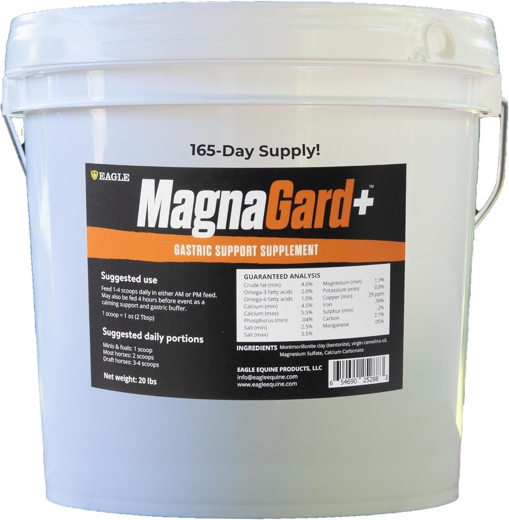 Plus- Gastrik Support Supplement for Horses with Omega 3s | Relieves Ulcers, Calming Supplement, Magnezyum & Other Vital Minerals | Toz, 20lbhopper, 5-Month Supply | Eagle Equine