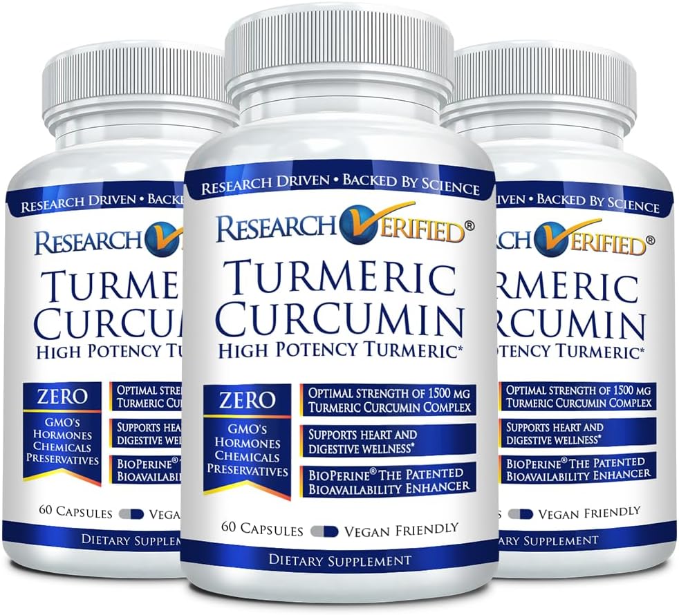 Έρευνα Επαληθευμένο Κουρκουμίνη - με BioPerine, Curcumin C3 Complex - Vegan - Made in The USA - 180 Caps - Made in The USA