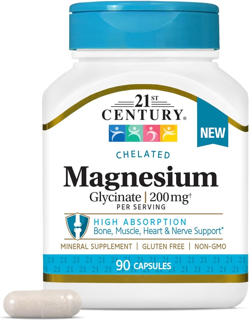 21st Century Magnesium Glycinate 200 mg Capsules per Serving, 90 Count
