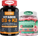D3 20.000 IU + K2 (MK7) 200 ++ Softgels + Akkermansia Probiyotiks Gummies with Prebiyotiks Fiber