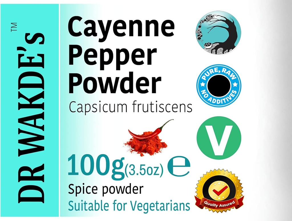 DR WAKDE'nin Cayenne Pepper Tozu (Capsicum frutescens) - 100g (3.5oz) | Pure, Raw & Tray Toz | Ayurvedic Herb | Vegan |