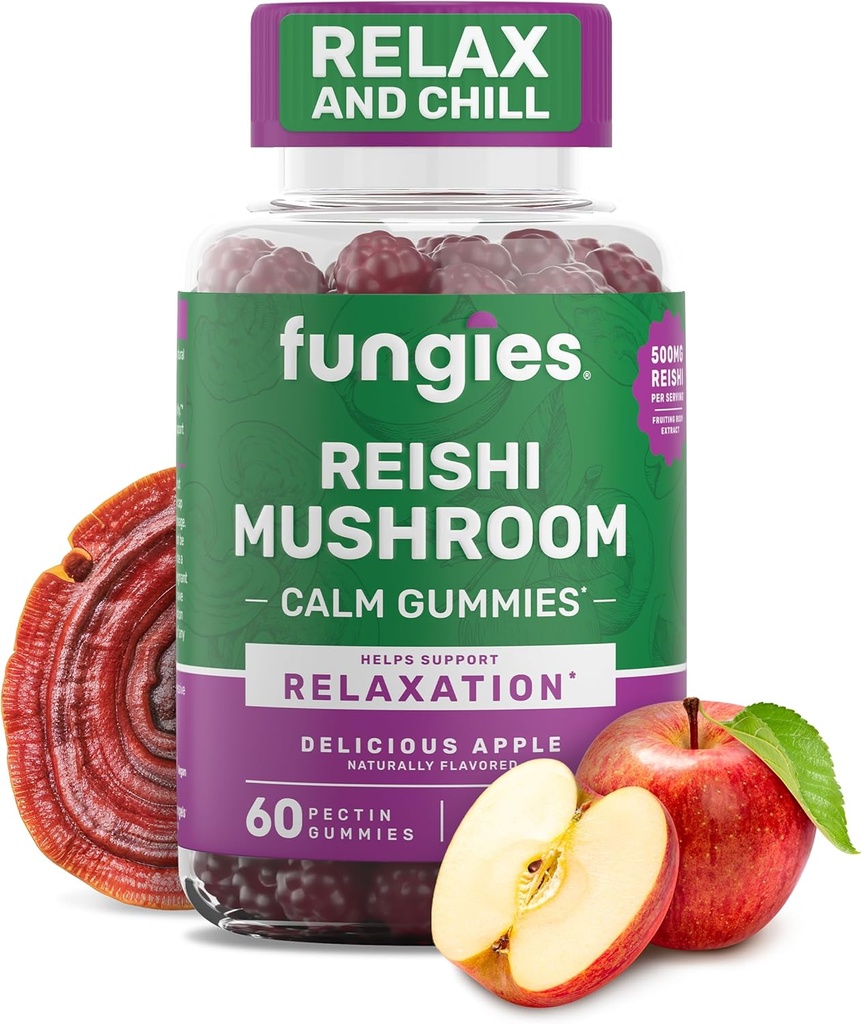 Fungies Reishi Mushroom Gummies, Delicious Apple Flavor - Mushroom Herbal Supplement Gummy for Yetişkinler Supports Immune Health, Relaxation & Health Aging - Calming Gummies for Sleep - 60