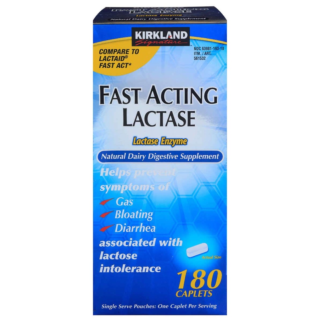 Kirkland Cool Fast Acting Lactase Enzyme 180 Kont