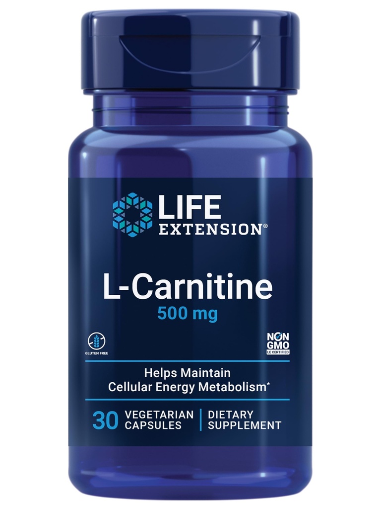 Life Extension L-Carnitine – 500 mg, Enerji Supplement, Memory Supplement – Free Form Platinum Acid, Nitrik Çimento Desteği, Sağlıklı Kan basıncı – Gluten-Free, Non-GMO, Vegetarian – 30 Capsules