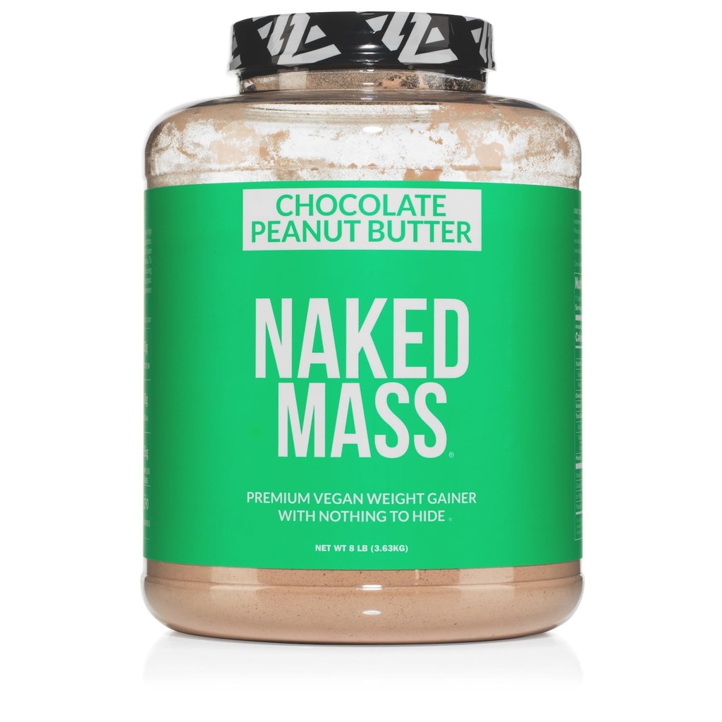 NAKED Vegan Mass - Chocolate Peanut Butter - 1.290 Calories, Yapay, Tüm Doğal Çikolata PB Ağırlıklı Protein Tozu, Non-GMO, Soy & Gluten Free - 8LB Bulk - 11 Hizmetler