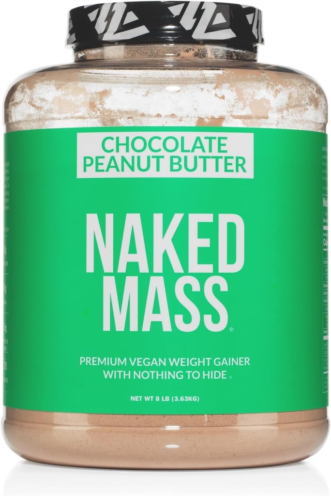 NAKED Vegan Mass - Chocolate Peanut Butter - 1.290 Calories, Yapay, Tüm Doğal Çikolata PB Ağırlıklı Protein Tozu, Non-GMO, Soy & Gluten Free - 8LB Bulk - 11 Hizmetler