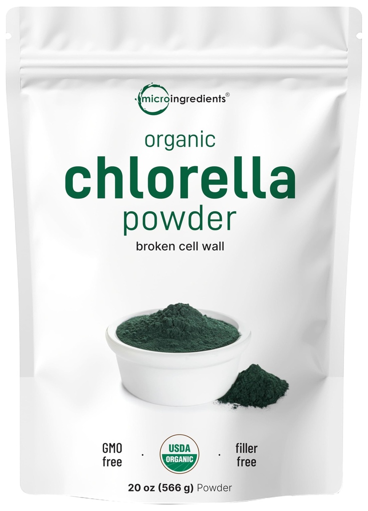 Mikro Malzemeler Organik Klorella Toz, 20 Ounces | Kırık Hücre Duvar Tamam, Protein ve Vitaminlerde Zengin | Non-GMO, Vegan, Non-Irradiatedated