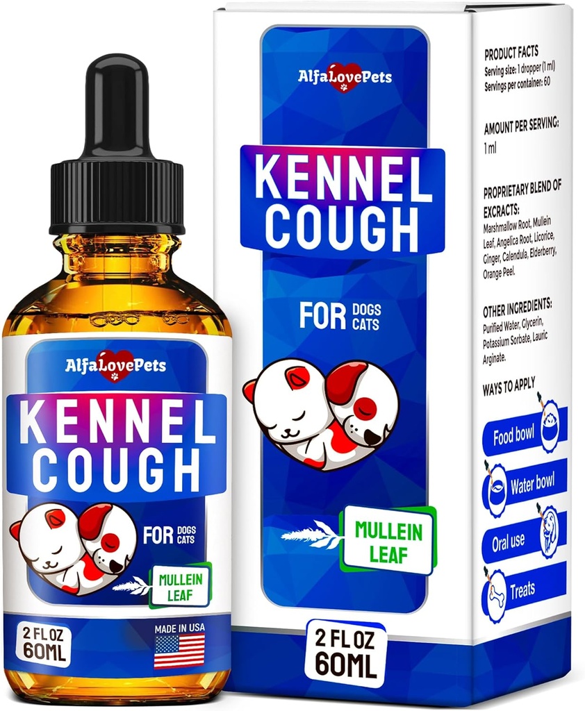 Köpek ve Kediler için Kennel Cough Tedavi - Köpek Cough Suppressant Allergies, Runny Nose, Sneezing - All Breeds & Dimensions – Mullein Leaf ve Calendula – 2 Ozlein