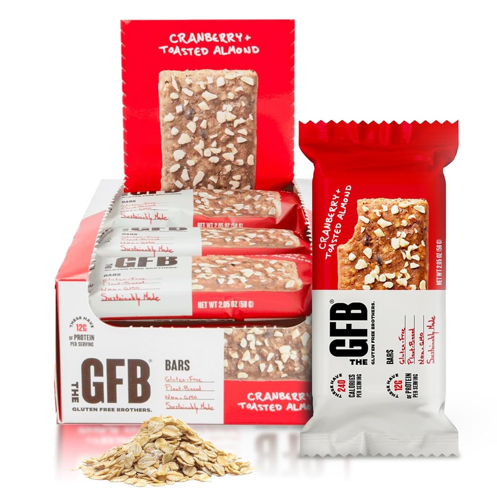 GFB Cranberry Almond Protein Bars - Gluten Free, Plantive, Non GMO, Sustainably Made – Ridiculously Tasty, Sağlıklı, Vegan, Beslenme Snack Protein Bars, 2.05 oz (12 Count)