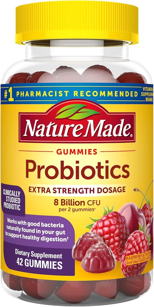 Nature Made Probiyotiks Extra Strength Dosage, Probiyotiks for Women and Men 8 Milyar CFU per 2 Gummies, 42 Probiyotik Gummies, 21 Day Supply