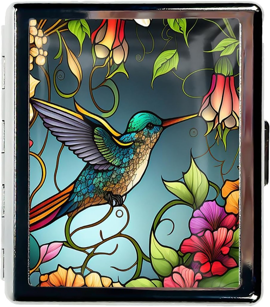 Travel Pill Organizer Small Pill Case for Purse Essentials 7 Days Cute Pill Box with Mirror Portable Pill Box for Pocket or Purse Pill Containe Travel Armağan (Stained Glass Hummingbird)