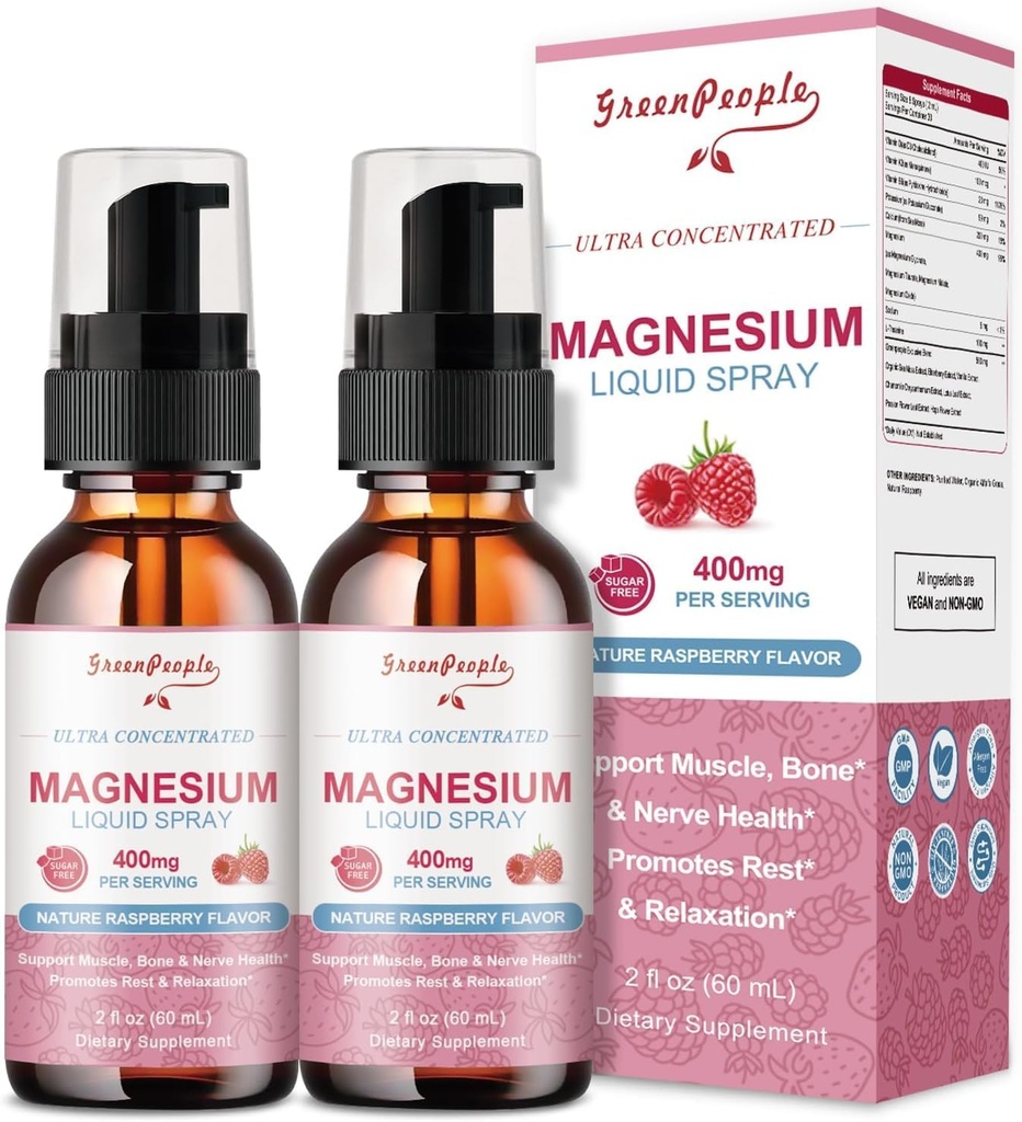 Yeşil insanlar Magnezyum Glycinate sıvı sprey 400 mg - Mala Magnezyum D3k2, Calm Desteği için B6, Kas, Bone & Sleep Support 4 Fl Oz Oz