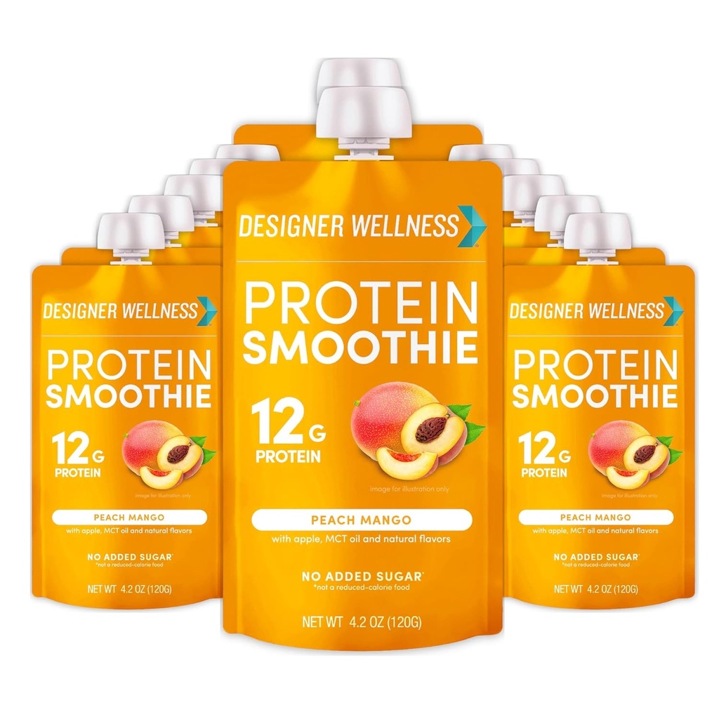 Tasarımcı Wellness proteini Smoothie, Real Fruit, 12g protein, Low Carb, Zero Ek Şeker, Gluten-Free, Non-GMO, No Yapay Renkler veya Flavors, Peach, 12 Count
