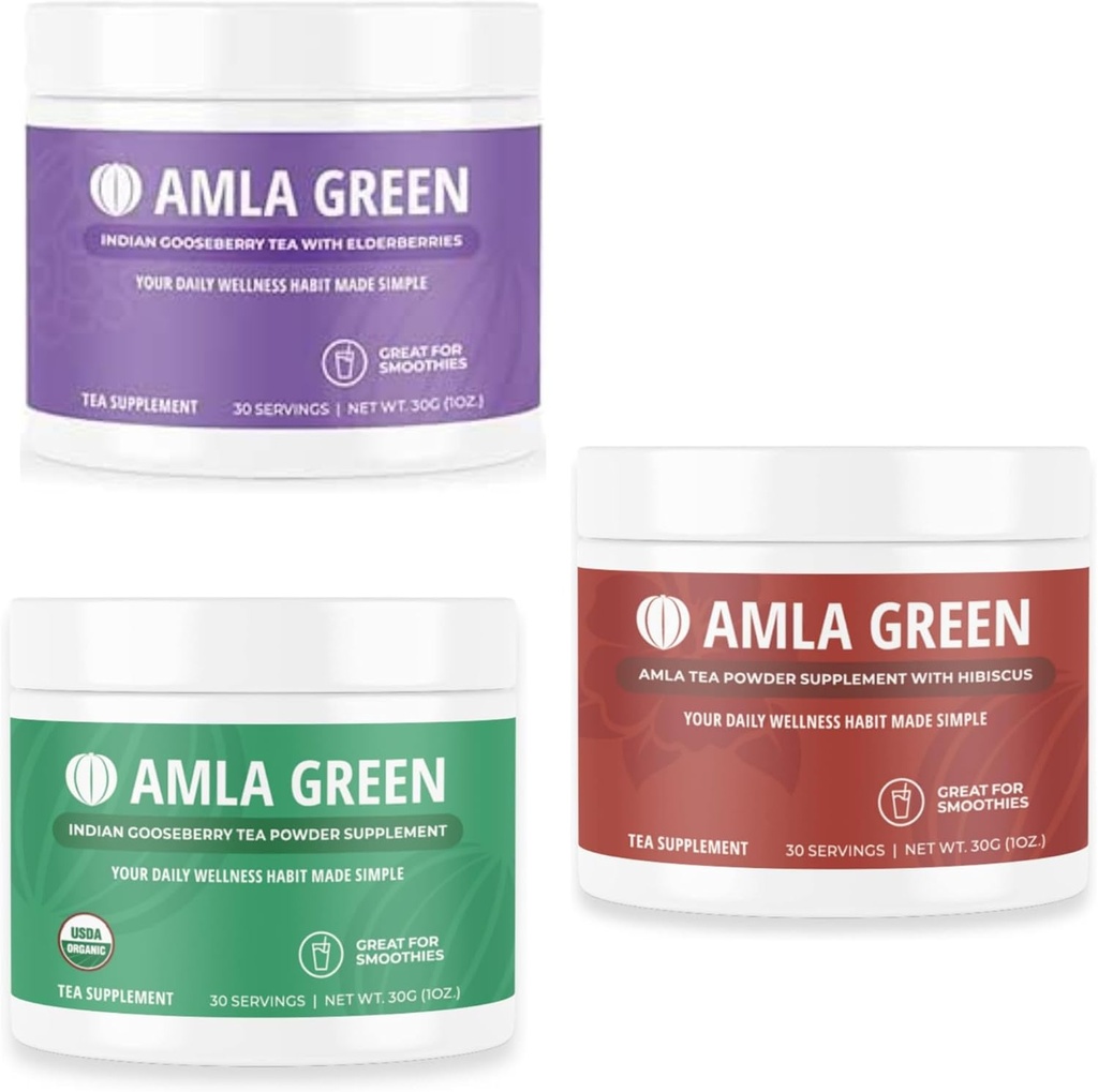 Amla σκόνη, πράσινο τσάι Superfood συμπλήρωμα με elderberry & ινδική φραγκοστάφυλα & ιβίσκος, οργανικά, Vegan, 30 εξυπηρετούν
