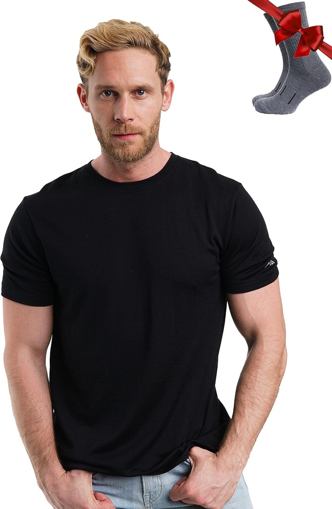 Merino Wool T-shirt Erkekler - Merino Wool Erkekler ve Hiking Socks için Termal Gömlek Altında