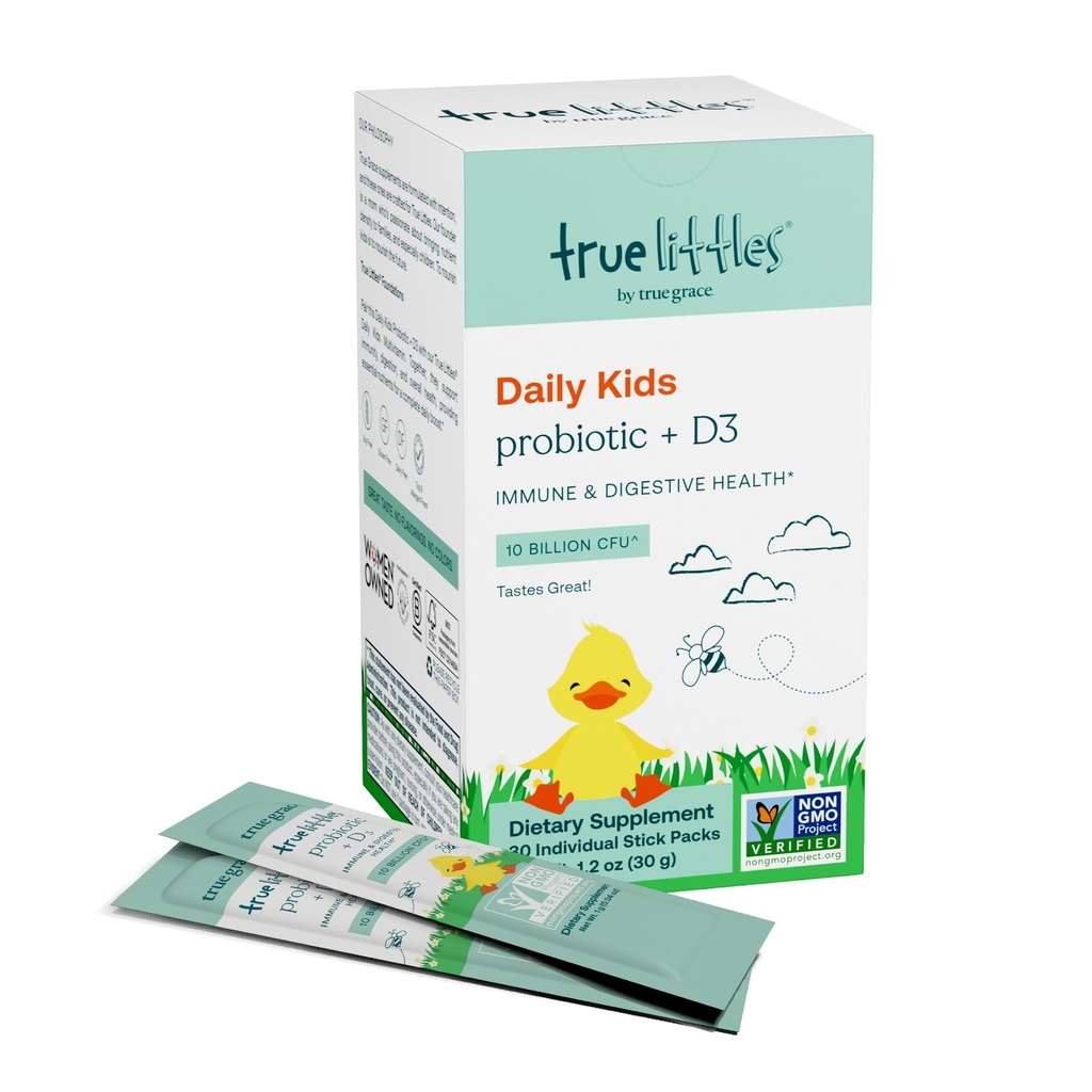 True Grace True Littles - 30 Bireysel Stick Packs - Kids' Daily Probiyotik + Vitamin D3 Immune & Digestive Health - Gluten, Soy & Dairy Free - 30 Hizmet
