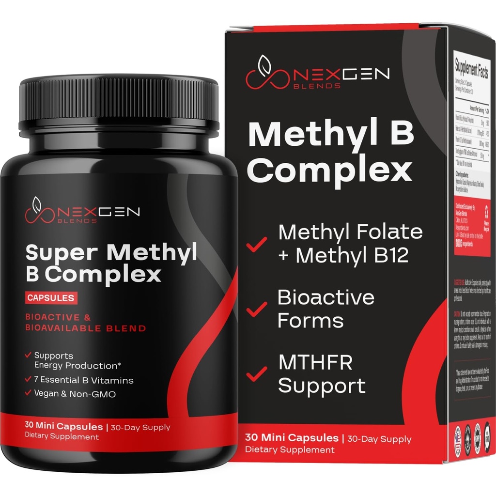 B Kompleks Vitamin Tamamı - Biyoaktif Meksin B Kompleksi 5MTHF Metil ve B12 Beyin Kalp ve Homocysteine Desteği - Süper Vitamin B Kompleks (30 sayı)