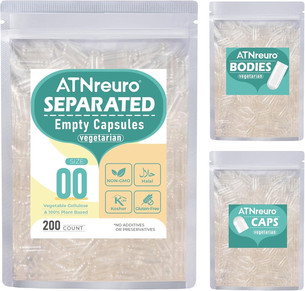 Vegan Boş Capsules Boyutu 00 (200 Kont), HPMC Pill Capsules DIY Supplement için Boş