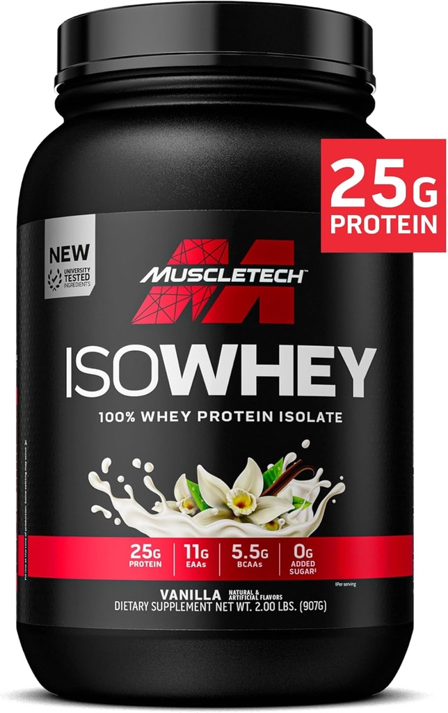 MuscleTech ISO ISO ISO Whey Isolate protein Toz, Vanilla - Lean Muscle Gain için Post Workout Gym Supplement, Body Building Kilo Winer & Recovery - 25g Protein, BCAA, EAA & 0 eklendi Sugar - 2lbs