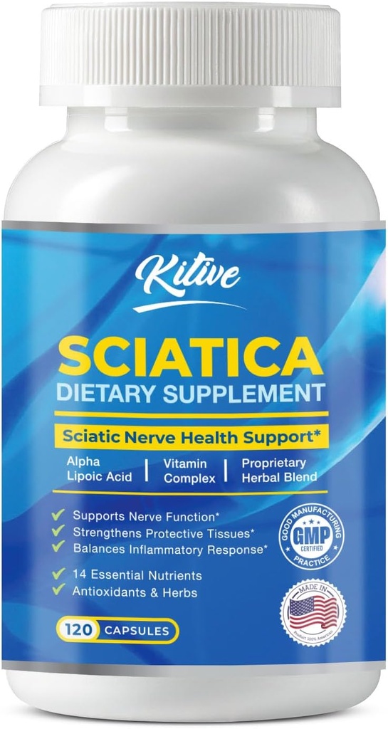 Sciatic Nerve Relief Supplement, Advanced Support Formula for Nerve Health, Alpha Lipoic Acid, Vitamin Complex, 120 Κάψουλες, Made in USA