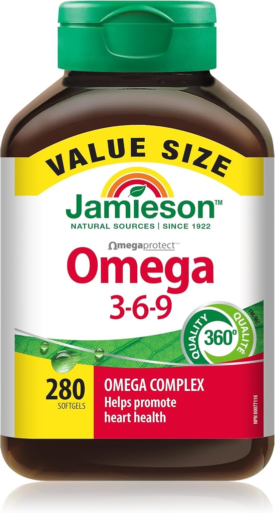 Jamieson Omega 3-6-9 Softgels, 280 yumuşakgels Değer Paketi