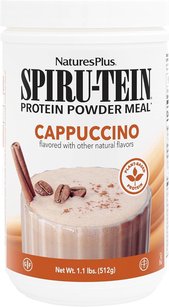 NaturesPlus SPIRU-TEIN Shake - Cappuccino Flavor - 1,1 lbs, Spirulina Protein Powder - Αντικατάσταση γεύματος με βάση το φυτό, Βιταμίνες & Ορυκτά για την Ενέργεια - Χορτοφαγικά, Χωρίς Γλουτένη - 16 Σερβιέτες