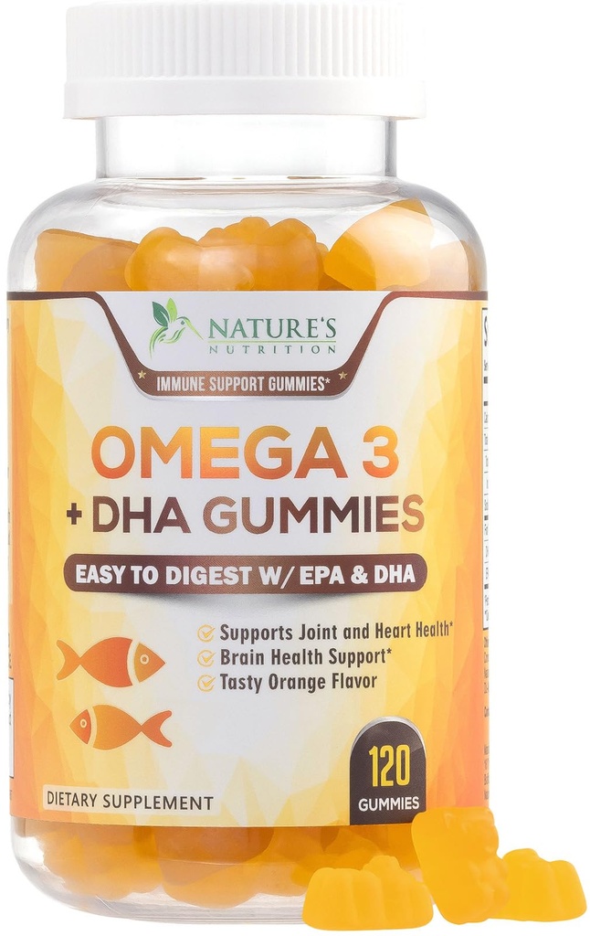 Ωμέγα 3 Gummy Omega Oil Gummies, Heart Healthy Omega 3 Gummy συμπλήρωμα με υψηλή απορρόφηση DHA & EPA, Extra Strength Joint & Brain Support, Delicious Orange Flavor Fish Oil Nature's Vitamin - 120 Gummies
