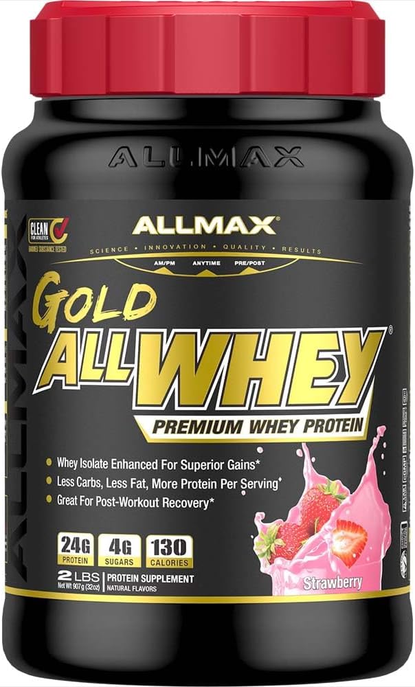 ALLMAX Διατροφή χρυσό ALLWHEY, Φράουλα - 2 lb - 24 γραμμάρια πρωτεΐνης ανά Scoop - Χωρίς γλουτένη, χαμηλή υδατάνθρακες & χαμηλή ζάχαρη - Περίπου 30 σερβίτσια