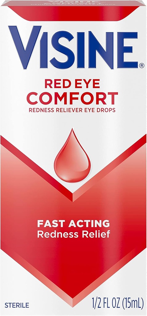 Visine Red Eye Comfort Redness Relief Eye Drops to Help Relieve Red Eyes Due to Minor Eye Irritations Fast, Tetrahidrzoline HCl, 0,5 fl. oz oz