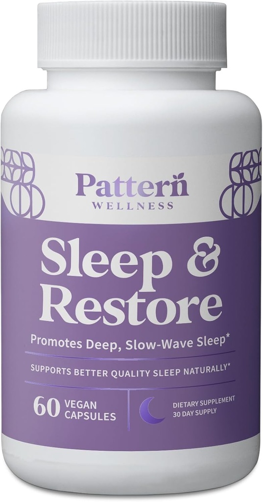 Pattern Wellness Sleep + Restore Tamam - Derin, Yavaş-Wave Sleep - Mood & Stres Cevap Desteği - Pure Vegan Health - 60 Non-GMO Capsules