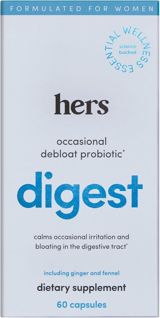 Hers Digest Supplement - Women's Probiyotik Supplement for Debloating - Supports Health Digestion - Vegetarian - 60 Capsules