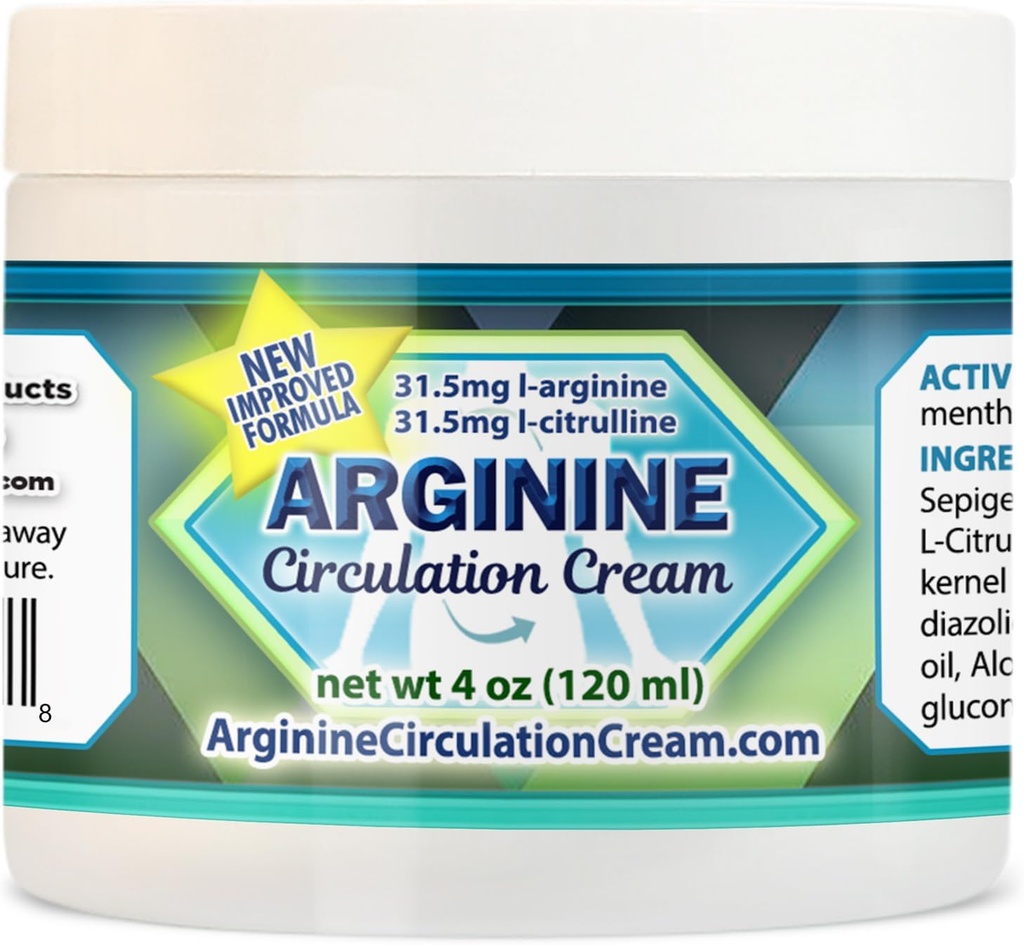 Arginine Circulation Cream 4 oz - Menthol, L Arginine & L Citrulline Lotion - Supports Health Leg & Body Blood Flow - Whole Family Products
