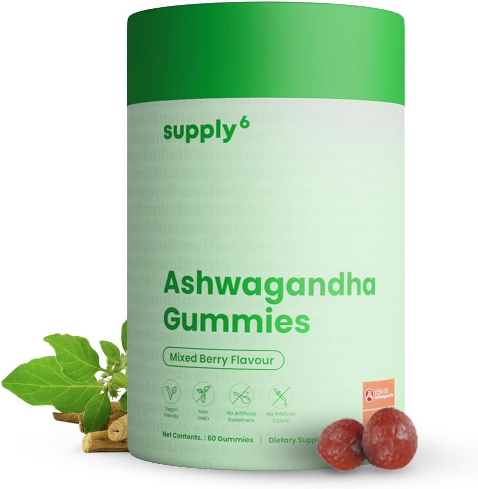 ΔΙΑΘΕΣΗ6 KSM-66 Ashwagandha & Βιταμίνη D Gummy - 60 Count - Μικτό μούρο, KSM-66, Vegan, Φυτική βάση, Μη ΓΤΟ, Χωρίς γλουτένη & Ζελατίνη, για ένα Happier You, Pack of 1