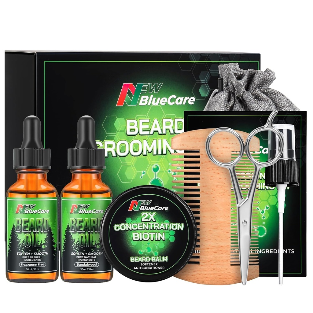 Ayıd Care Kit - Contains (1) Her Ayıd Oils (Sandalwood & Unscented), Biotin Beard growth Balm, Comb and Scisors for Grooming and Trimming - Beard Care Daddy Armağanları için