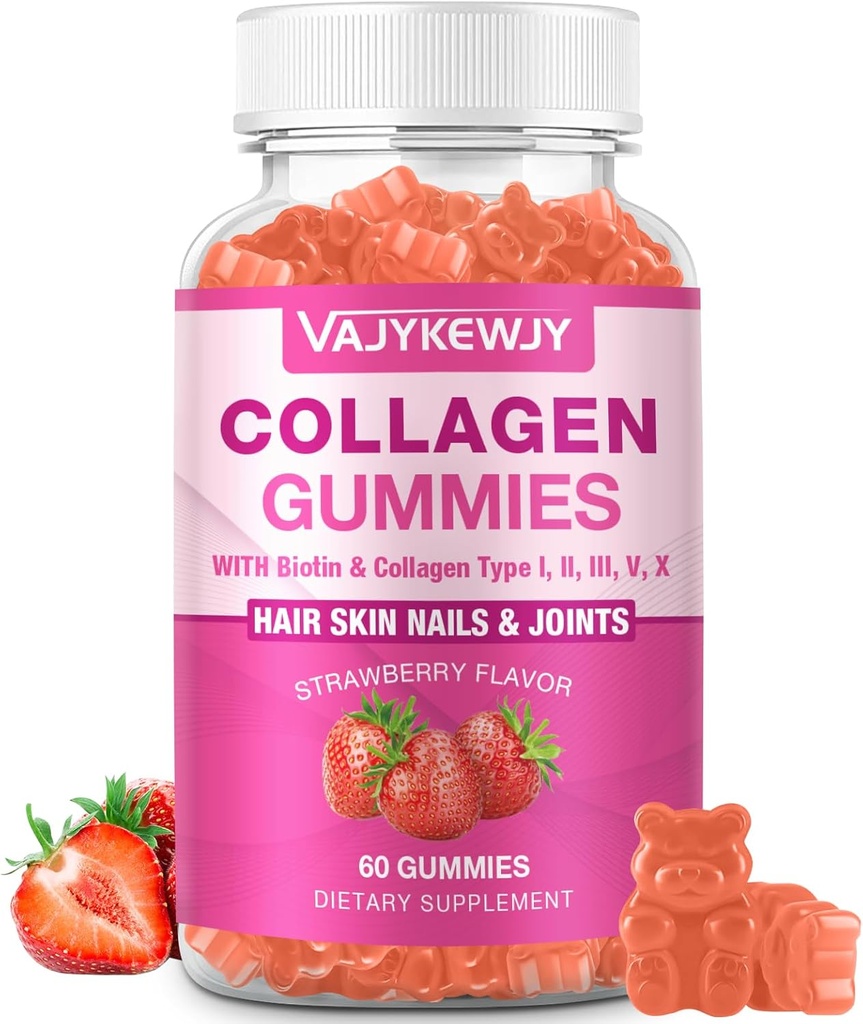 Vegan Collagen Gummies for Women & Men - with Biotin, Vitamin C, & Çinko for Skin Radiance, Saç Büyüme, Güçlü Nails, & Ortak Destek, 60 Sayı