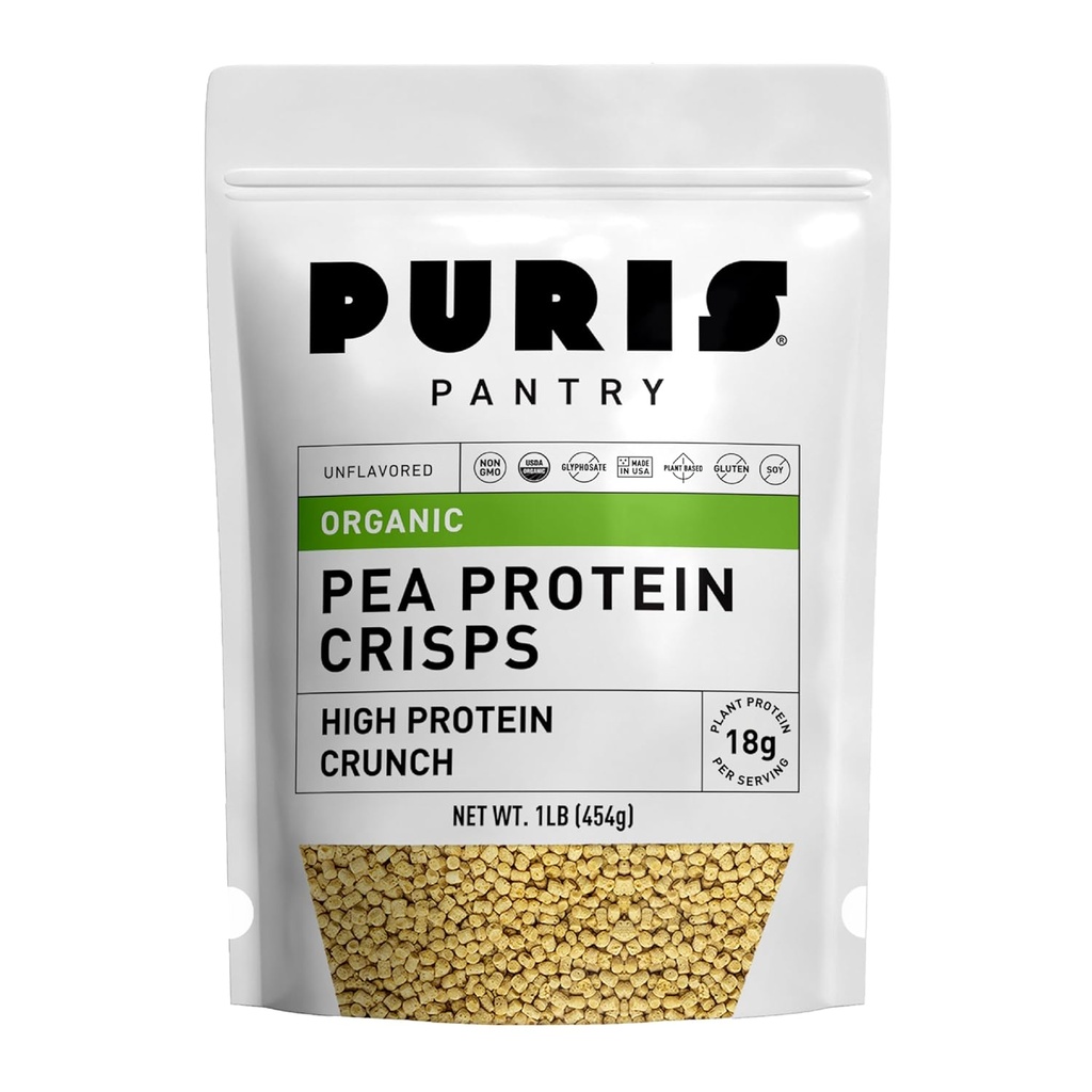 PURIS Organic Pea protein Crisps, Sertifikalı Organik Pea proteini, Keto Protein Crunch, ABD'de% 100, Non-GMO, Gluten Free, No Sugar, No Soy, 18g protein, 7g Car, Unflavored