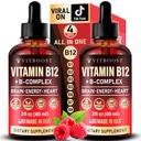 Vegan B12, B Complex 20000 mcg- Extra Strength for Men and Women- Raspberry Liquid Drops / ABD Made, B1, B2, B3, B5,B6, Biotin, Folic Acid & B12 Sublingual Mecobalamin | 4 Ay Supply