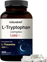 NatureBell L Tryptophan 1300 mg with L Theanine 200 mg, 300 Capsules | Active Free Form, Plant Based Supplement – Calm Formula, Supports Relaxation – Non-GMO & No Glutenten