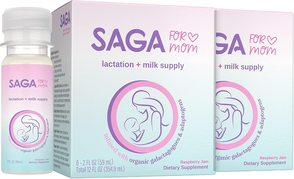SAGA Organic Lactation Shots | Em Milk Supplement with Adaptogens – Fenugreek & Milk Butle | Yüksek Biyoavailability & Fast Onset | Günlük Süt Sağı | Orange Mimosa 2oz Shots (4-Pack)