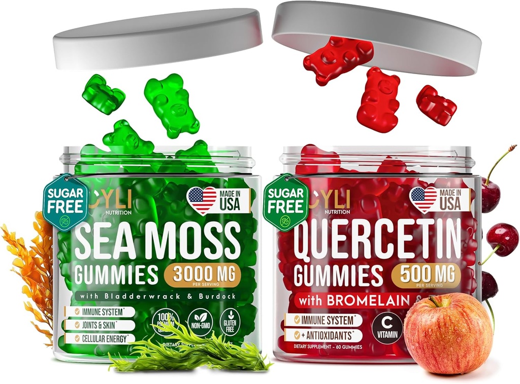 Quercetin Gummies + İrlandalı Deniz Moss Gummies - Immune Support Gummies - İrlandalı Deniz Moss Bladderwrack Burdock Root & Quercetin ile C - 60 Seamoss Gummies, 60 Quercetin ile