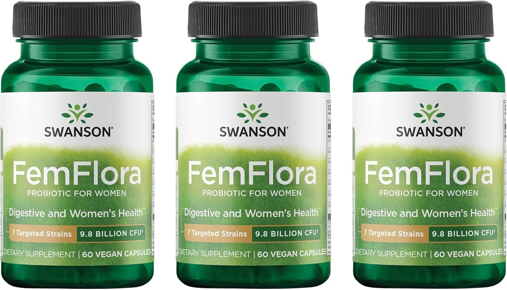 Swanson FemFlora - Feminine Probiyotik Supplement The Mouth, GI Tract ve Vagina - 9 Milyar CFU Per Capsule ile Kadınlar için Probiyotikler - (60 Capsules) (3 Pack)
