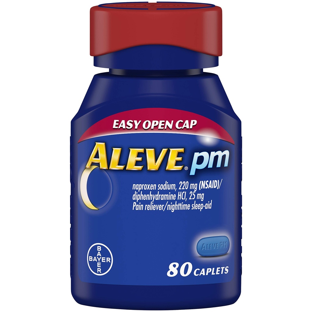 Aleve PM Caplets, ταχείας δράσης Sleep Aid και ανακούφιση του πόνου για τους Πονοκέφαλους, τους μυϊκούς πόνους, το Μη-Habit Forming 220 mg Naproxen Sodium και 25 mg Διφαινυδραμίνη HCl Κάψουλες, αριθμός 80