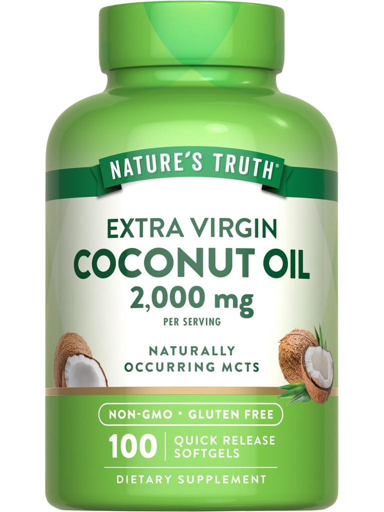 Nature's Truth Coconut Oil Supplement | 100 Softgels | Doğal Occurring MCTs | Non-GMO & Gluten Free