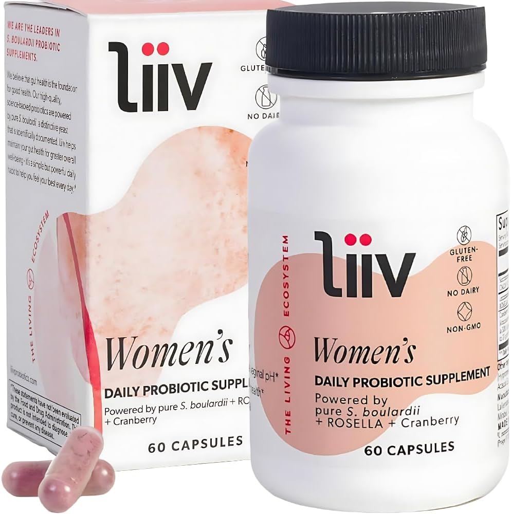 LiiV Probiyotiks Premium Women's Probiyotik (60 Caps) Support Digestive Health Vaginal pH Denge & UT Support 3in-1 Daily S boulardii Probiyotik