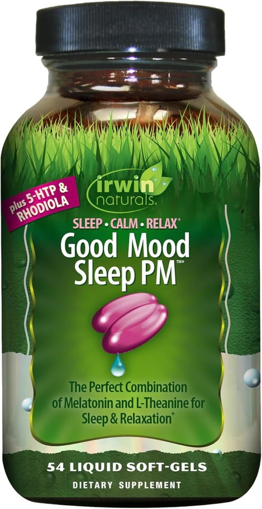 Irwin Naturals Good Mood Sleep PM - 54 Liquid Softgels - με μελατονίνη και L-Theanine για ξεκούραση και χαλάρωση - 18 Σύνολο εξυπηρετήσεων