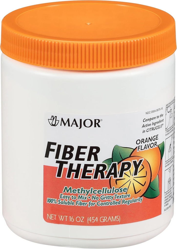 Major Fiber Therapy Methylcellulose Powder - Εύκολο στην ανάμιξη - Δεν Gritty Texture - Διαλυτό Fiber - Βοηθά τον έλεγχο Κανονικότητα - Πορτοκαλί Γεύση - 16 Oz (1 Συσκευασία)