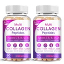 Multi Collagen Soft Softgel - Tip I, II, III, V, X - Hydrolyzed Collagen, with Biotin, C, Hyaluronic Acid, Supports Skin Hair Nail, Grass-Fed, Non-GMO, 60 Softgel, 2 Pack