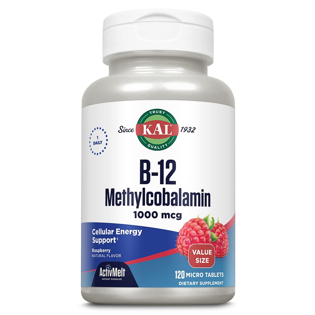 KALIP B12 Mecobalamin 1000 Live Energy, Metabolism, Nerve ve Red Blood Hücre Desteği, Hızlı Dissolve ActivMelt, Yüksek Absorpsiyon, Vegetarian, Natural Raspberry, 120 Serv, 120 Micro Tabsm