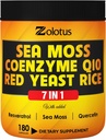 Zolotus 7 in 1 Sea Moss Supplement + Red Yeast Rice, Coenzyme Q10 Capses, Ισοδύναμο με 8640mg, με Quercetin, Resveratrol, Vitamin B3, Vitamin D3, Body Balance, Immune System & Heart Health
