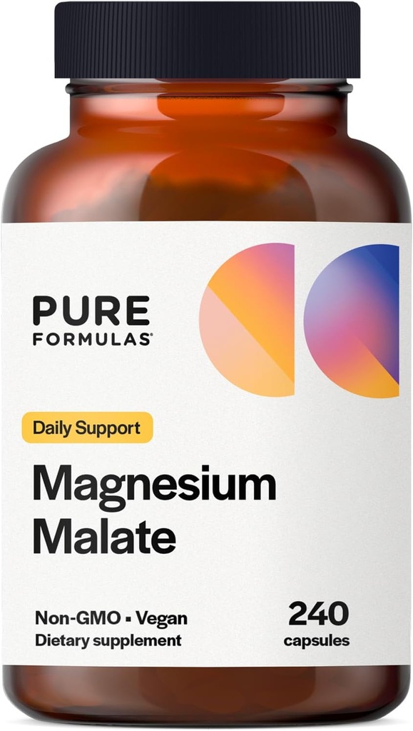 PureFormulas Magnezyum Malate Capsules - Chelated Magnezyum As Di-Magnesium Malate - Yüksek Biyo kullanılabilir Enerji, Bone Health + Muscle Recovery, malato de magnesio 360 mg - 240 Capsules